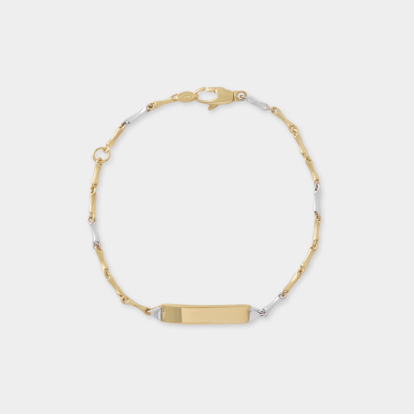18 K Gold Bamboo Link and Name Plate Bracelet