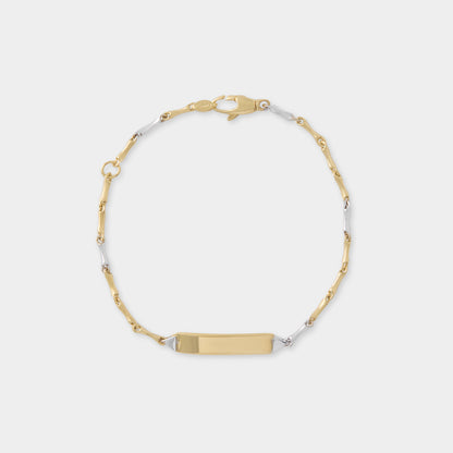 18 K Gold Bamboo Link and Name Plate Bracelet