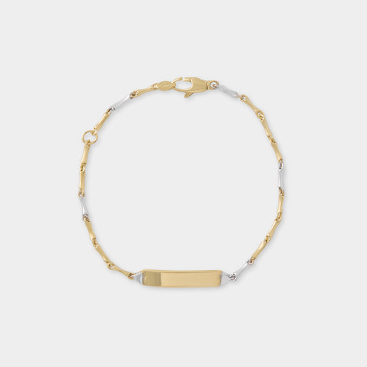 18 K Gold Bamboo Link and Name Plate Bracelet