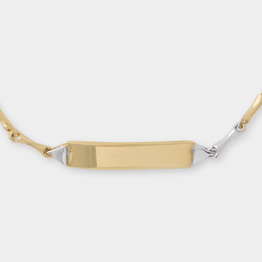 18 K Gold Bamboo Link and Name Plate Bracelet
