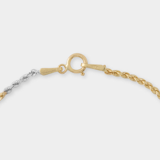 18 K Yellow, White & Rose Gold Rope Chain Bracelet