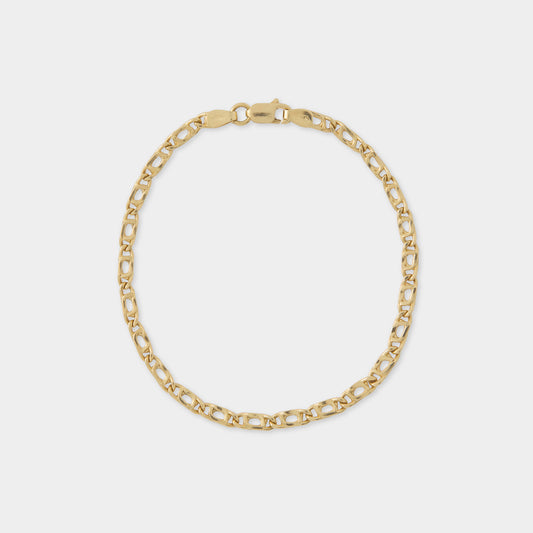 18 K Gold Flat Concave Link Bracelet