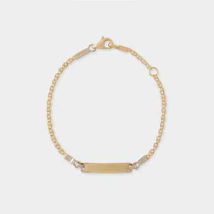 18 K Gold Flat Link and Name Plate Bracelet