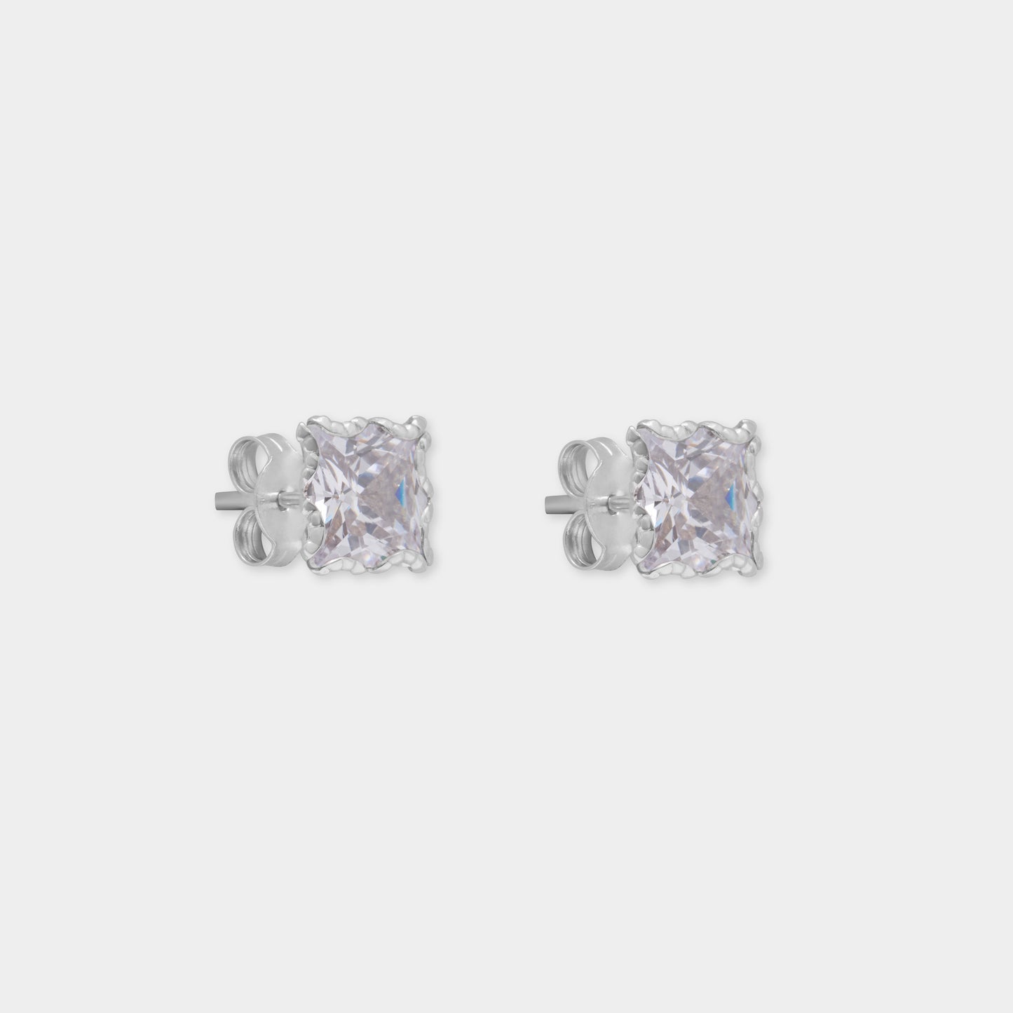 18 K Gold Stud Earrings & Square White Sapphire
