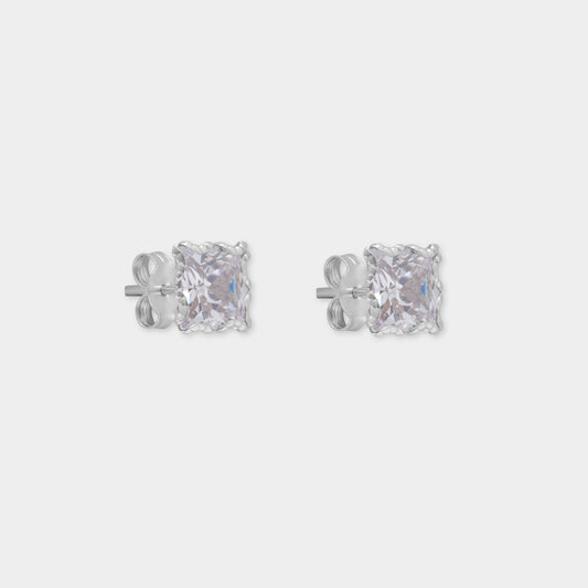 18 K Gold Stud Earrings & Square White Sapphire