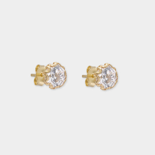 18 K Gold Stud Earrings & White Round Sapphire