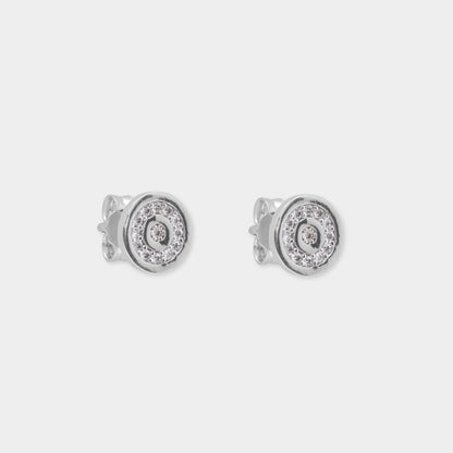 18 K Gold Circle Stud Earrings White Round Sapphire