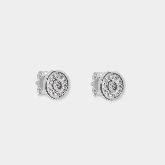 18 K Gold Circle Stud Earrings White Round Sapphire