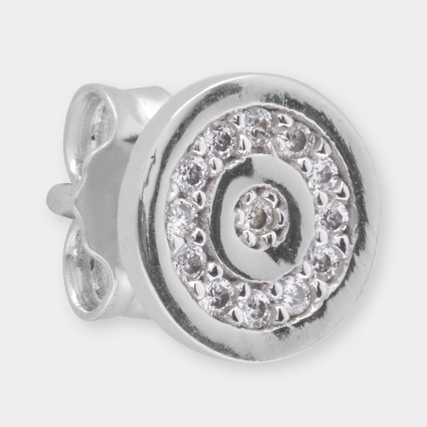 18 K Gold Circle Stud Earrings White Round Sapphire