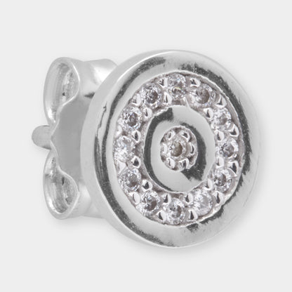18 K Gold Circle Stud Earrings White Round Sapphire