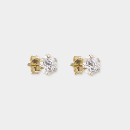 18 K Gold Stud Earrings White Round Sapphire