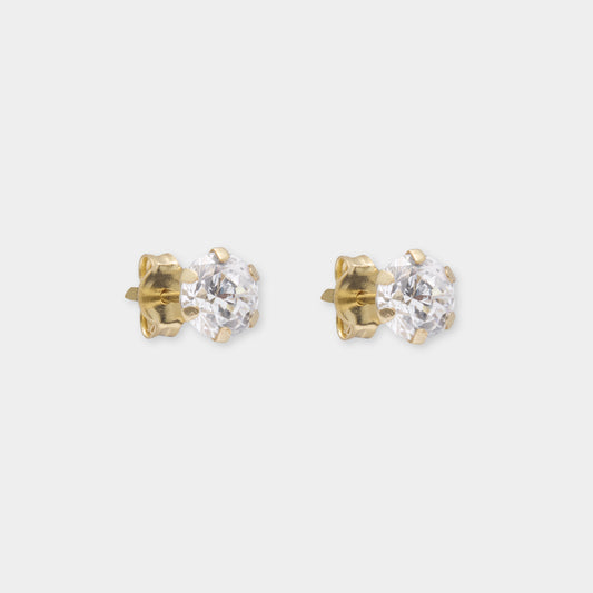 18 K Gold Stud Earrings White Round Sapphire