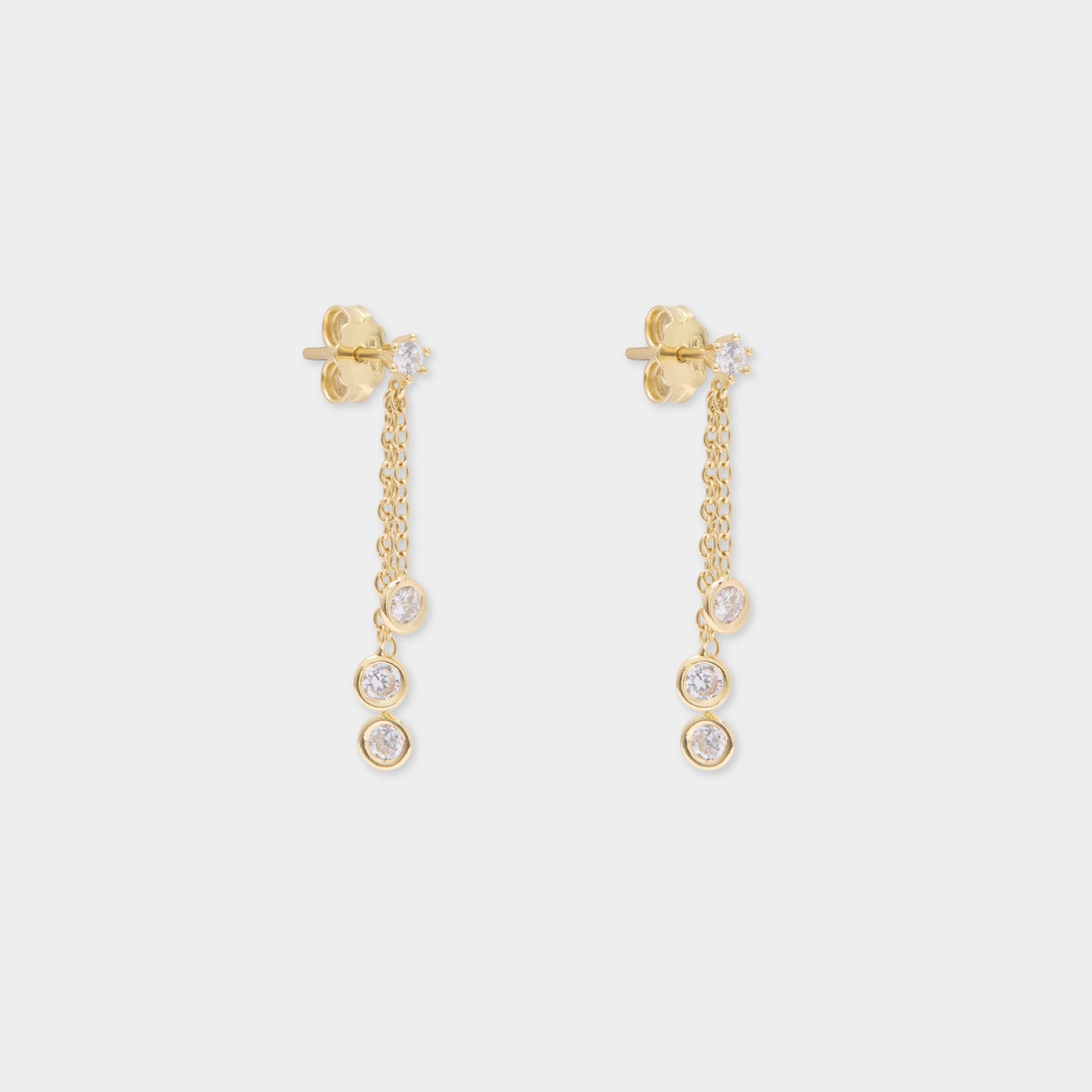 18 K Gold Stud 3 Pendant Chain White Sapphire