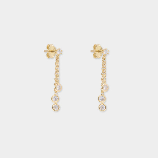 18 K Gold Stud 3 Pendant Chain White Sapphire