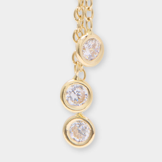 18 K Gold Stud 3 Pendant Chain White Sapphire