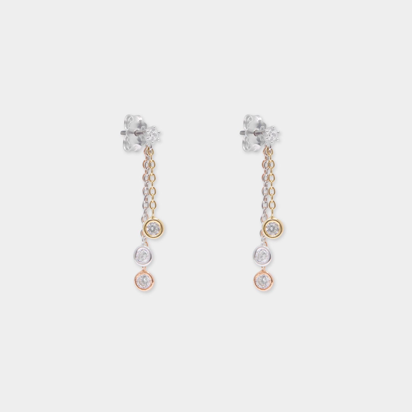 18 K Gold, Yellow Rose  & White Stud 3 Pendant Chain White Sapphire