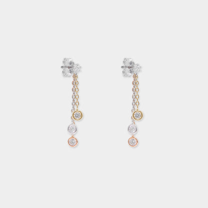 18 K Gold, Yellow Rose  & White Stud 3 Pendant Chain White Sapphire