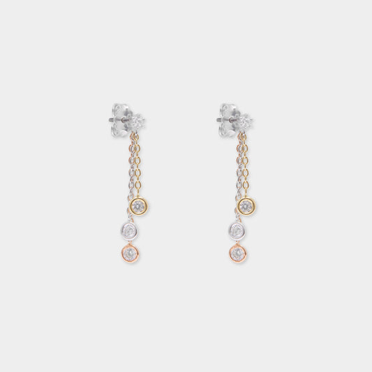 18 K Gold, Yellow Rose  & White Stud 3 Pendant Chain White Sapphire