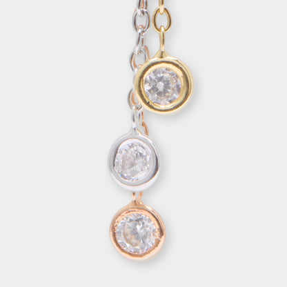 18 K Gold, Yellow Rose  & White Stud 3 Pendant Chain White Sapphire